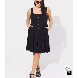 Torrid Mini Rayon Slub Corset Fit N Flare Dress Black Size 2X LBD Goth Grunge